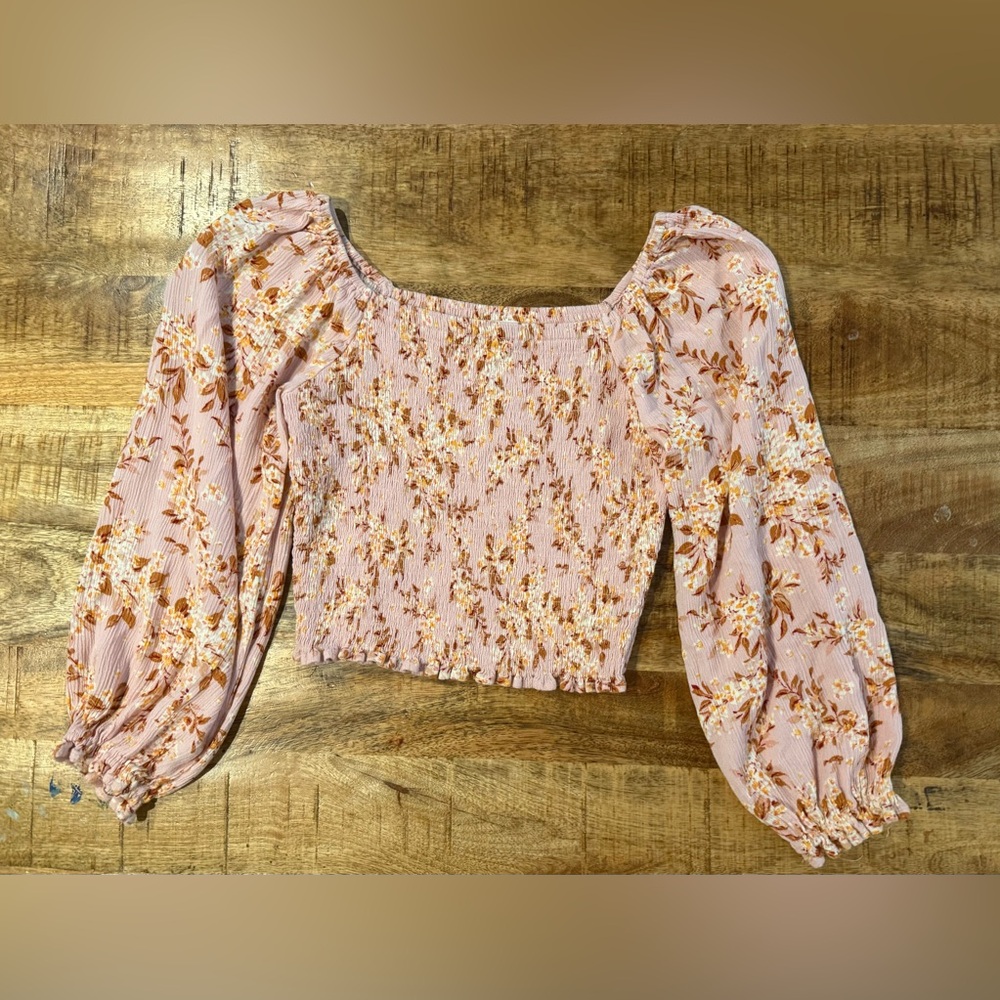 Chelsea & Violet Long Sleeve Smocked Crop Top Size 14 Girls